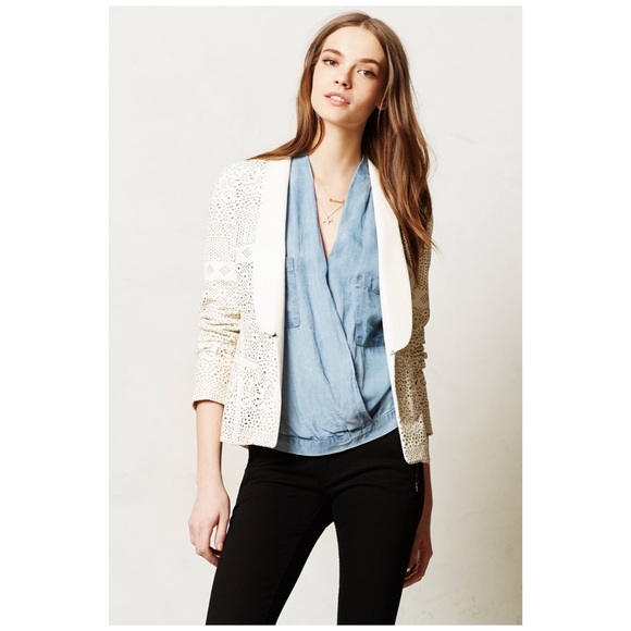 ANTHROPILOGIE DOLCE VITA Laser Cut Beige Jacket - Picture 1 of 7